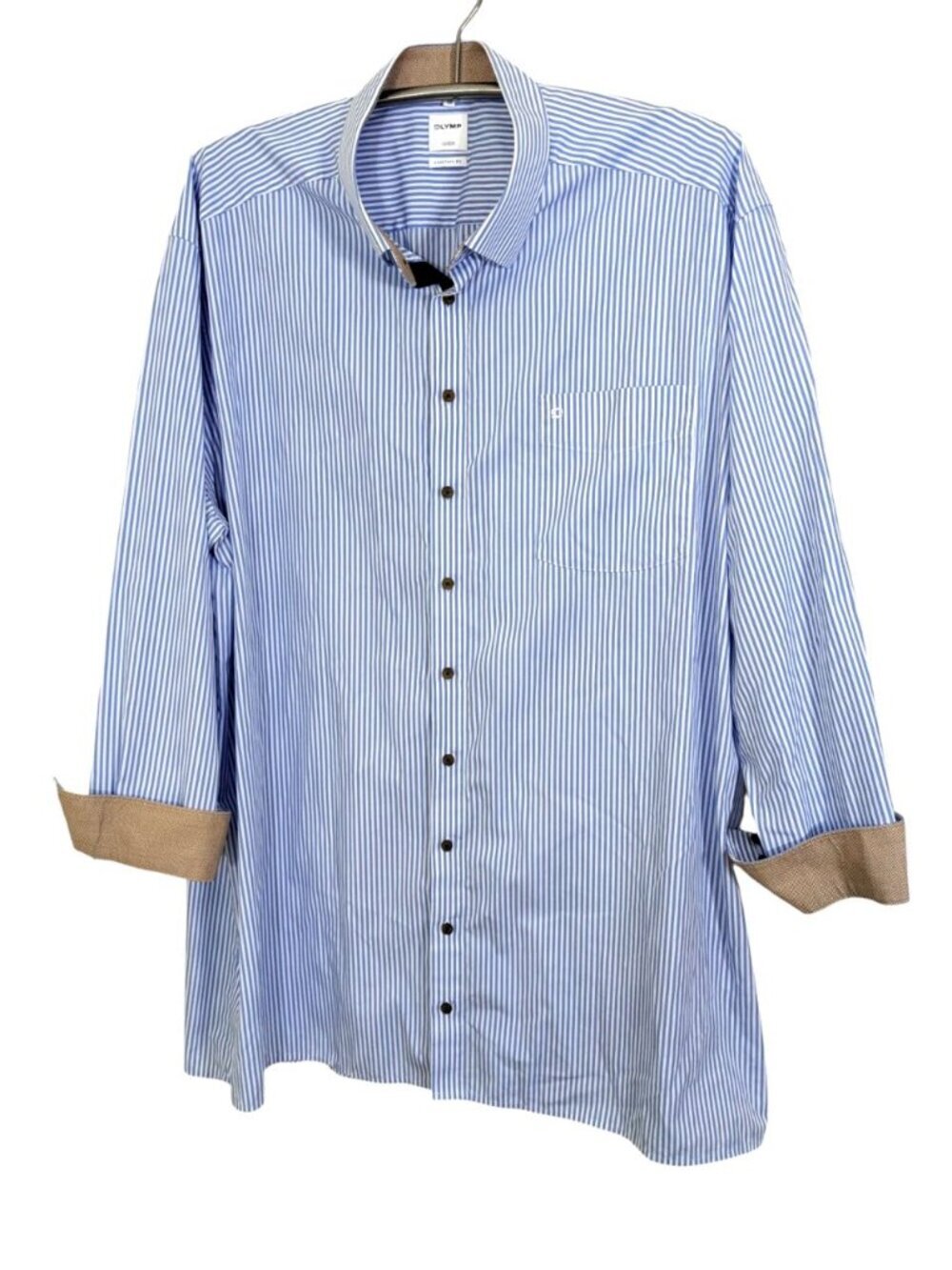 OLYMP Luxor Men Shirt 4XL 50 Comfort Fit Blue Striped Long Sleeve Dress Casual